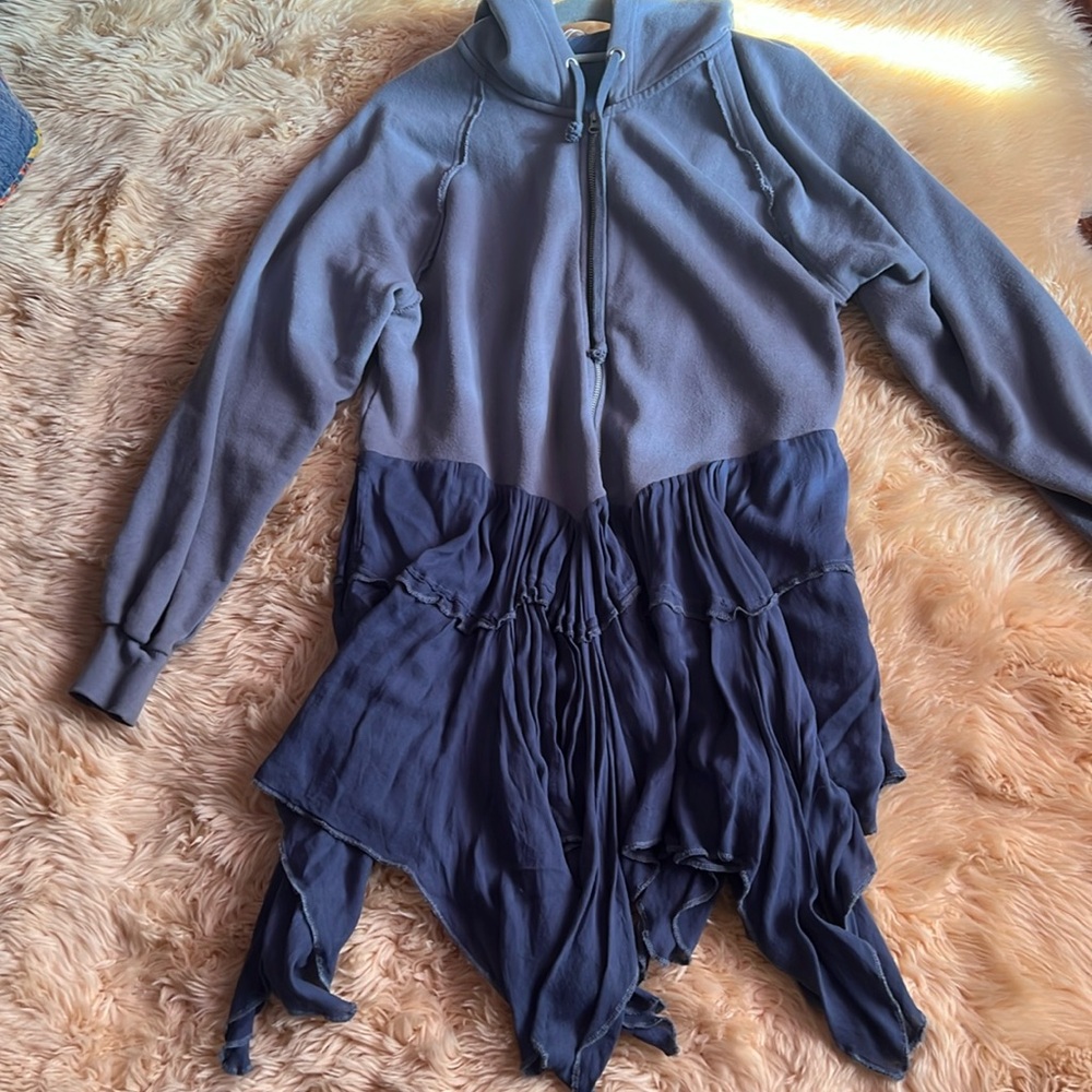 Free people lond hoodies with zipper and gauze in washed denim